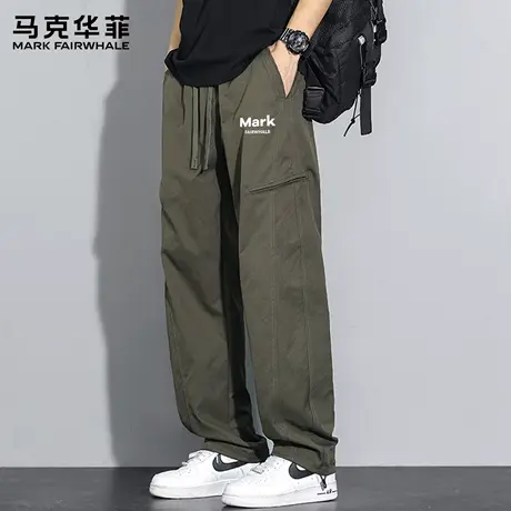 马克华菲男士裤子夏季2025新款宽松直筒休闲裤潮流男生运动裤绿色图片
