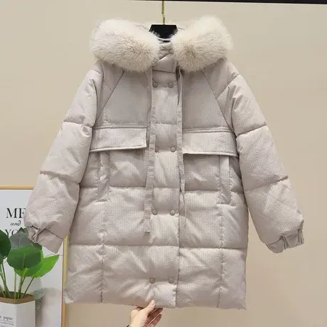 2023年新款潮冬季棉服女中长款羽绒棉韩版宽松加厚大毛领棉衣棉袄图片