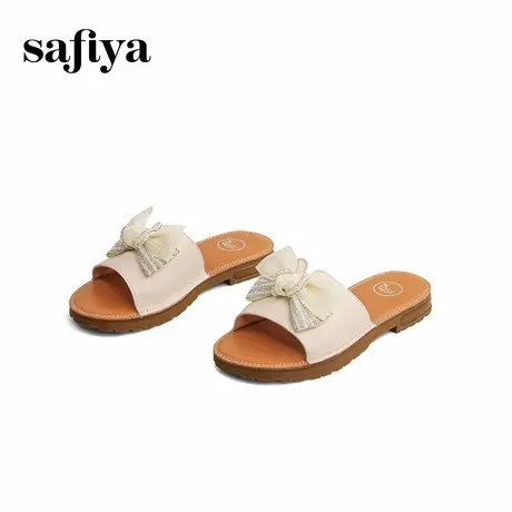 Safiya索菲娅漫步鞋夏商场新款蝴蝶结休闲平底外穿牛皮一字拖鞋女商品大图