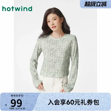 热风长袖T恤女2025年春季新款印花舒适长袖修身T恤圆领内搭打底衫商品大图