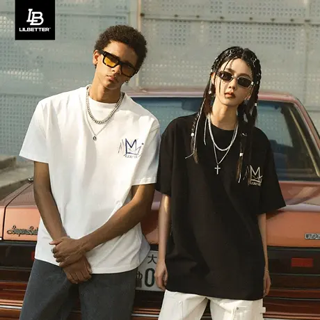 Lilbetter男士t恤短袖2023夏季新款体恤美式复古上衣情侣五分袖潮商品大图