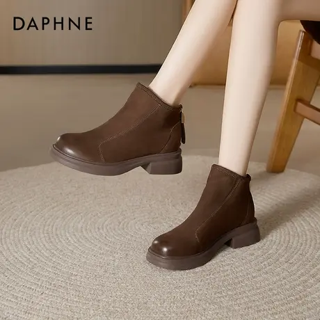 达芙妮美拉德短靴女款2025新款秋季棕色骑士马丁靴薄款透气英伦风商品大图