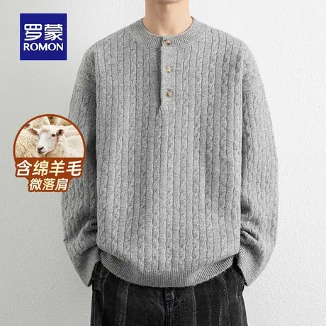 【含绵羊毛】罗蒙男士日常休闲圆领针织衫2025秋季新款简约毛衣男图片