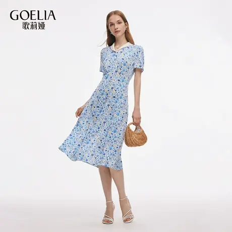 歌莉娅秋季新品19姆米真丝印花连衣裙配两个可拆领1E7L4K480商品大图