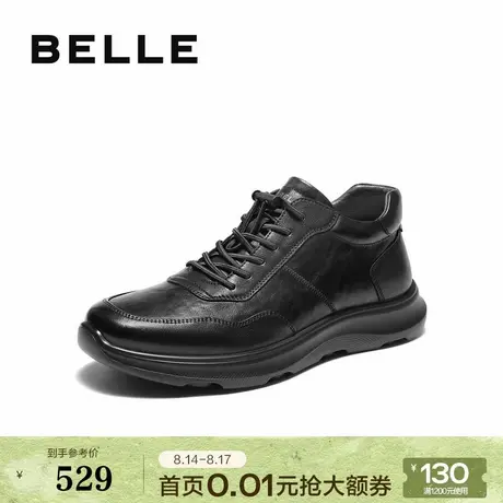 百丽男鞋高帮休闲真牛皮鞋男士25冬新厚底增高商务运动鞋A2220DD5商品大图