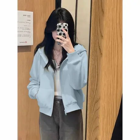 NOW真维斯正肩薄外套女春秋短款卫衣小个子早秋上衣开衫2025新款图片