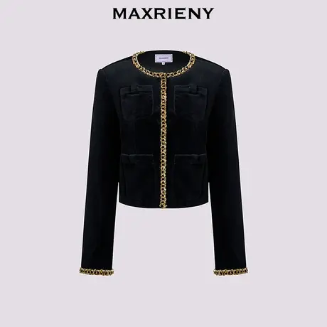 【奥莱】MAXRIENY宫廷奢华丝绒钻链箱型短外套名媛小香风穿搭商品大图