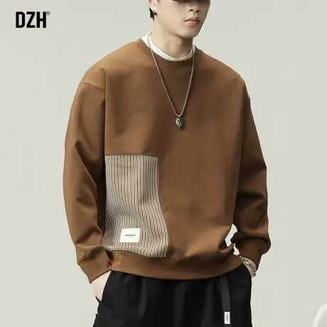 男士拼接卫衣潮牌男美式重磅秋季情侣圆领长袖上衣青少年外套男款商品大图