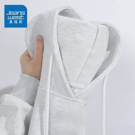 NOE真维斯灰色外套女2025新款秋冬季爆款青少年薄款宽松连帽卫衣商品大图
