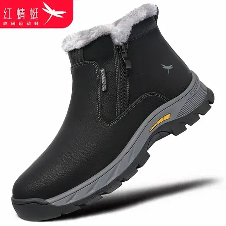 红蜻蜓男鞋冬季鞋子东北高帮雪地靴爸爸大棉鞋男加绒加厚防水真皮商品大图