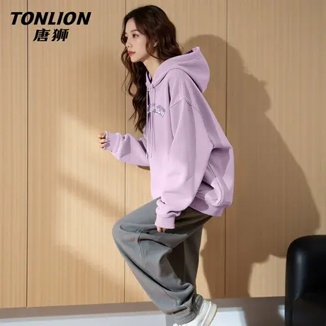 唐狮官方紫色连帽卫衣女春秋款2026新款女士宽松休闲初春上衣女VB图片