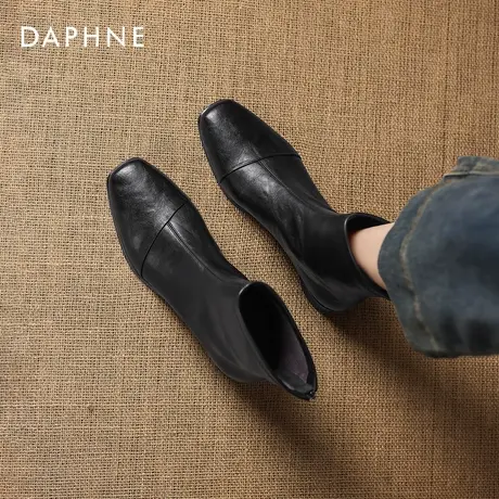 达芙妮粗跟短靴女士2026春季新款英伦风加绒马丁靴方头瘦瘦靴皮鞋商品大图