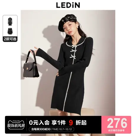 乐町赫本风法式黑色连衣裙2023秋冬新款女富家千金气质小香风长裙图片
