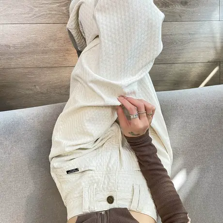 杏色阔腿牛仔裤女春秋季2023新款提花高腰显瘦直筒窄版大码拖地裤商品大图