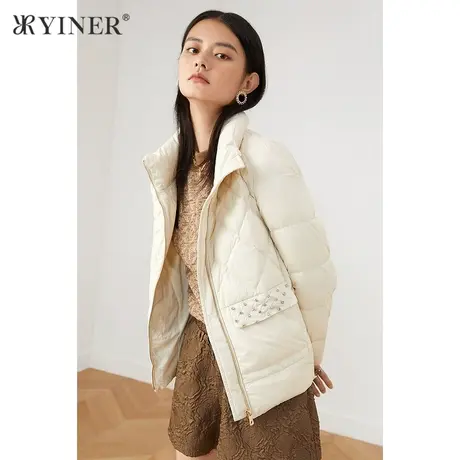 YINER音儿女装2021冬季新款钉珠白鸭绒羽绒服商品大图