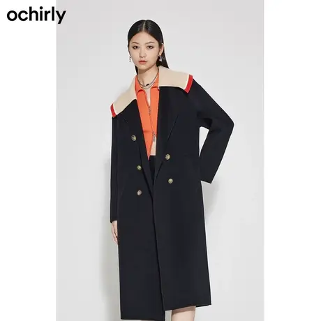 ochirly欧时力 纯羊毛呢英伦学院风大衣新款冬装毛织领外套气质商品大图