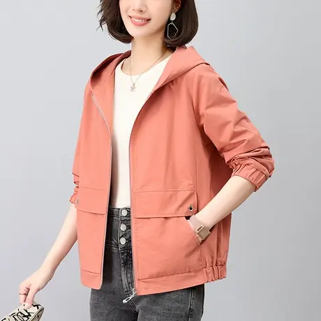 妈妈春秋连帽卫衣女宽松加大码女装中年洋气休闲显瘦长袖夹克上衣图片