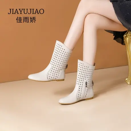 2023春新款短靴休闲单靴女镂空真皮洞洞靴平底鞋子马丁靴圆头凉靴商品大图