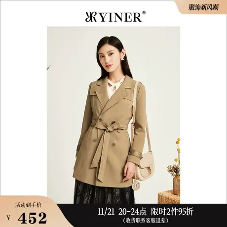 YINER音儿线上专选女装秋季系带收腰西装领小个子风衣商品大图