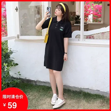 【清仓】显瘦胖MM连衣裙2023年夏季新款宽松黑色休闲polo直筒短裙图片