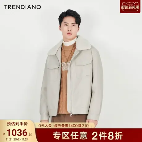 TRENDIANO官方男装冬季新款毛领仿皮皮衣外套男商品大图