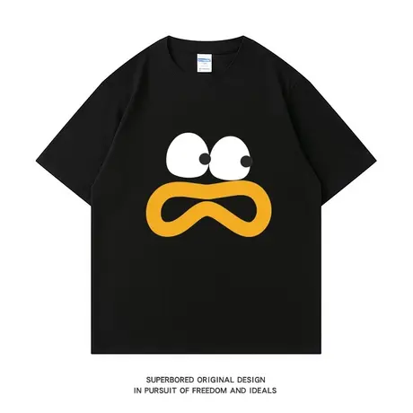 卡通趣味搞笑印花纯棉短袖T恤男ins潮牌青少年夏季情侣宽松上衣商品大图