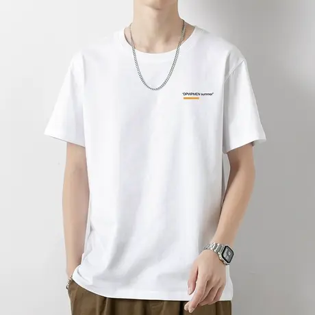 白色t恤男短袖纯棉圆领上衣服潮流夏季字母印花全棉体恤宽松半袖图片