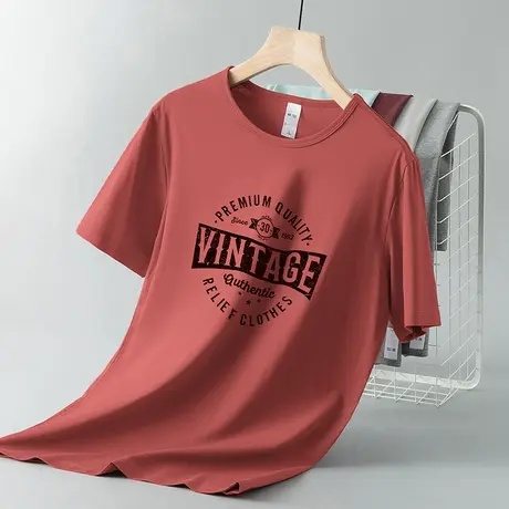 莫代尔冰丝t恤男士短袖夏季潮流圆领上衣服凉感速干半袖印花体恤图片