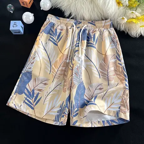 夏季薄款冰丝速干宽松沙滩短裤男潮流居家休闲运动健身五分大裤衩商品大图