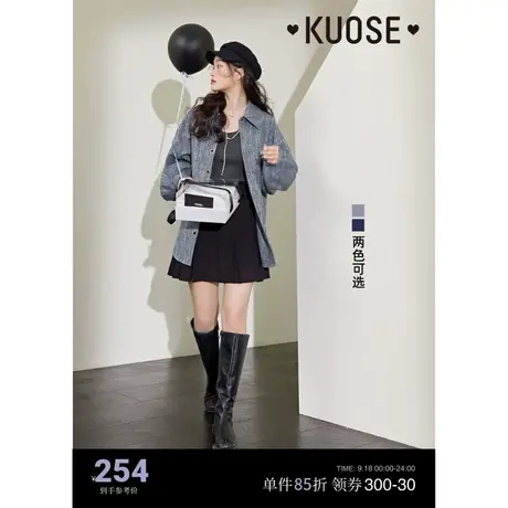 阔色复古仿牛仔蓝色衬衫女2023秋季新款长袖衬衣宽松薄外套上衣商品大图