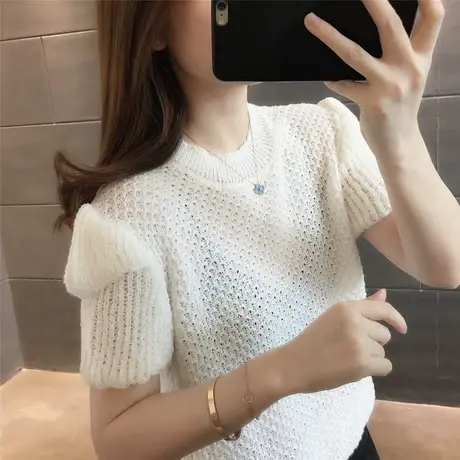 针织短袖女夏2023年新款设计感小众打底衫港味复古chic上衣减龄图片