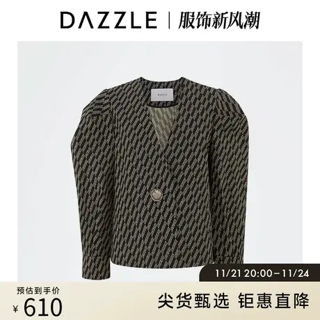 DAZZLE/地素奥莱定制老花泡泡袖方短西装外套2E1F4136A图片