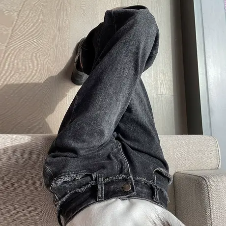 黑色阔腿牛仔裤女2024年秋冬新款高腰垂感宽松显瘦复古百搭直筒裤商品大图