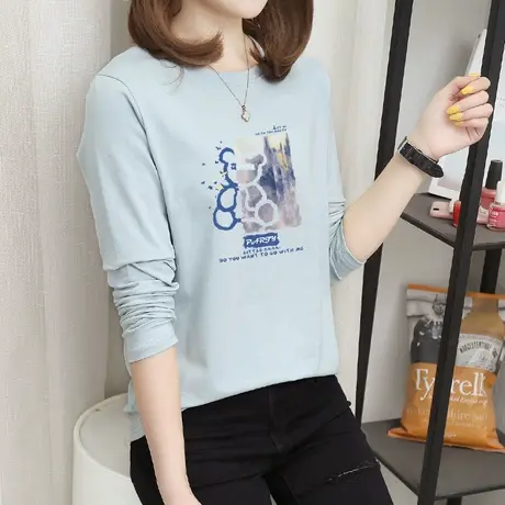 小熊t恤女长袖秋装新款2022年韩版宽松百搭学生纯棉上衣服ins潮商品大图