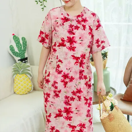 夏复古新中式修身旗袍裙大码优雅显瘦旗袍连衣裙商品大图