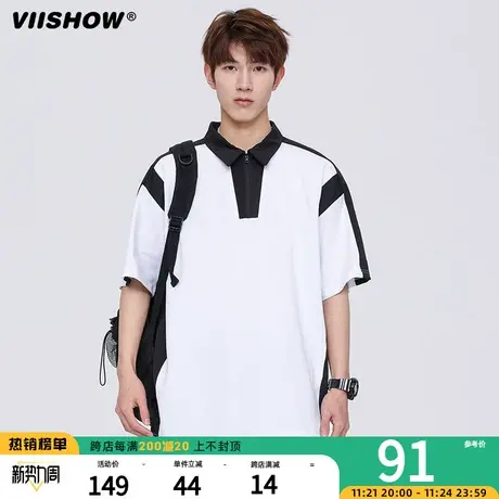 VIISHOW美式短袖POLO衫短袖男2023春季男女潮牌情侣翻领上衣商品大图