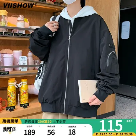 VIISHOW外套男士飞行员夹克潮牌复古宽松休闲春秋工装棒球服男商品大图