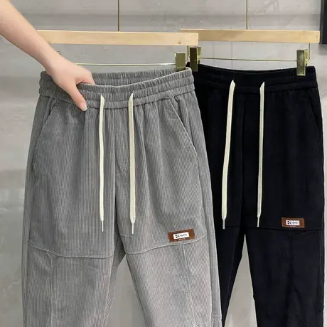 秋季灯芯绒男士休闲裤2023新款潮牌工装青年宽松束脚秋冬长裤子男商品大图