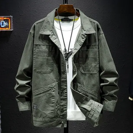 春秋款潮牌工装夹克男宽松大码百搭牛仔休闲外套男潮流纯棉衣服男商品大图