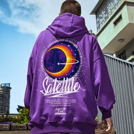 加肥加大码帽衫国潮嘻哈情侣上衣加绒宽松休闲连帽胖子卫衣男潮流商品大图