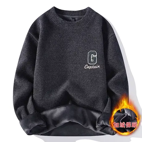 男士雪尼尔针织衫2022新款男装加厚加绒保暖休闲毛衣打底上衣服潮商品大图