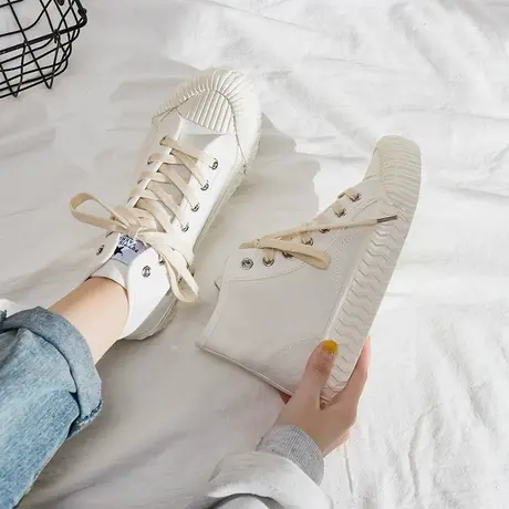 韩国饼干帆布鞋女高帮百搭小白鞋子2020潮鞋夏款板鞋韩版ulzzang商品大图