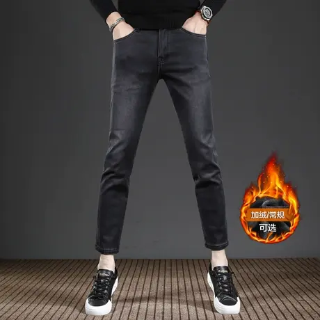 香港九分牛仔裤男款2023新款修身小脚春秋款高端弹力男士裤子黑色商品大图