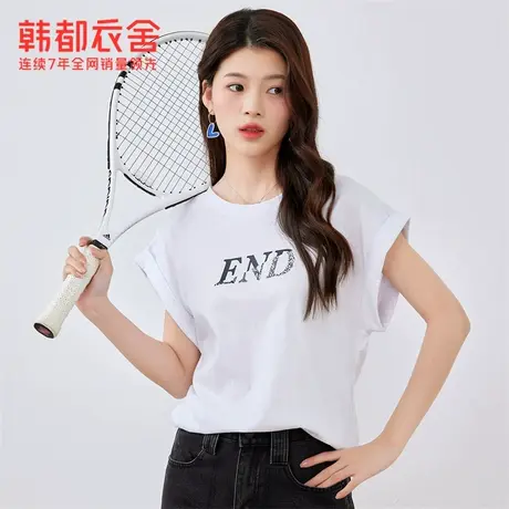 韩都衣舍2023夏新款潮酷图案印花T恤短袖女DFV1100092T图片