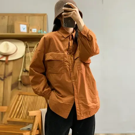 dza 复古翻领衬衫棉衣外套女冬外穿新款纯色棉服休闲宽松棉袄上衣图片