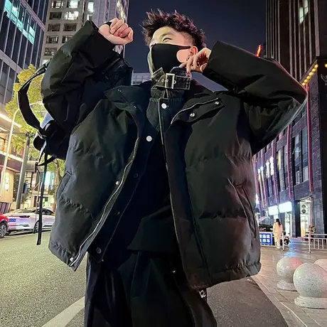 牛仔拼接假两件棉服外套男冬季2023新款美式潮牌加厚个性短款棉衣商品大图