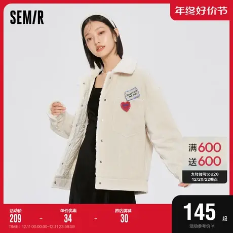 森马外套女雪尼尔拼接毛领2022冬季新款气质学生撞色加棉夹克休闲图片