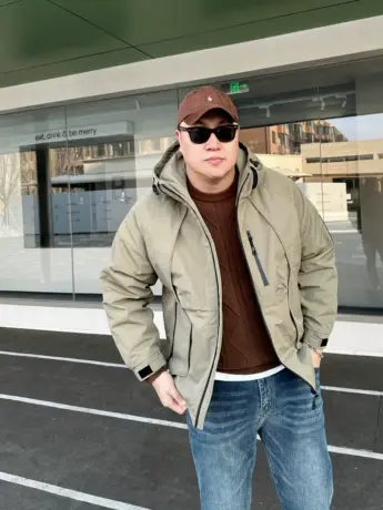 大依无忧初冬新款豆绿潮胖子加肥加大码男士短款连帽薄棉上衣外套图片