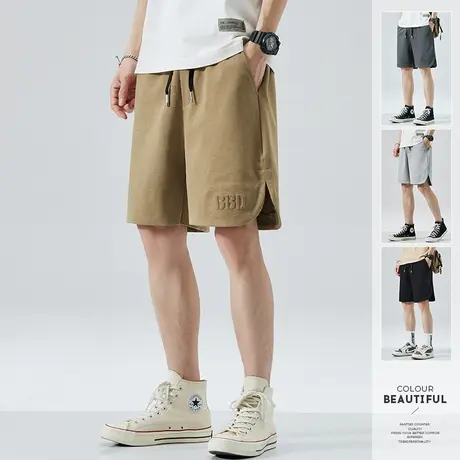 夏款针织男士松紧腰五分休闲运动短裤夏季薄款开叉中裤子2023新款商品大图