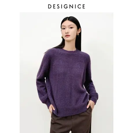 商场同款迪赛尼斯冬季软糯风绵羊毛时尚气质圆领毛针织衫女士图片